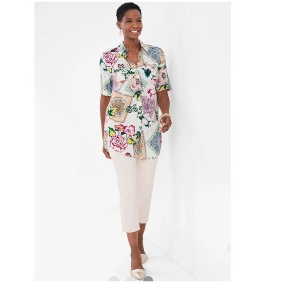 Chico's Silky Soft Tunic Size 3 (16) Short Sleeves - Picture 2 of 16